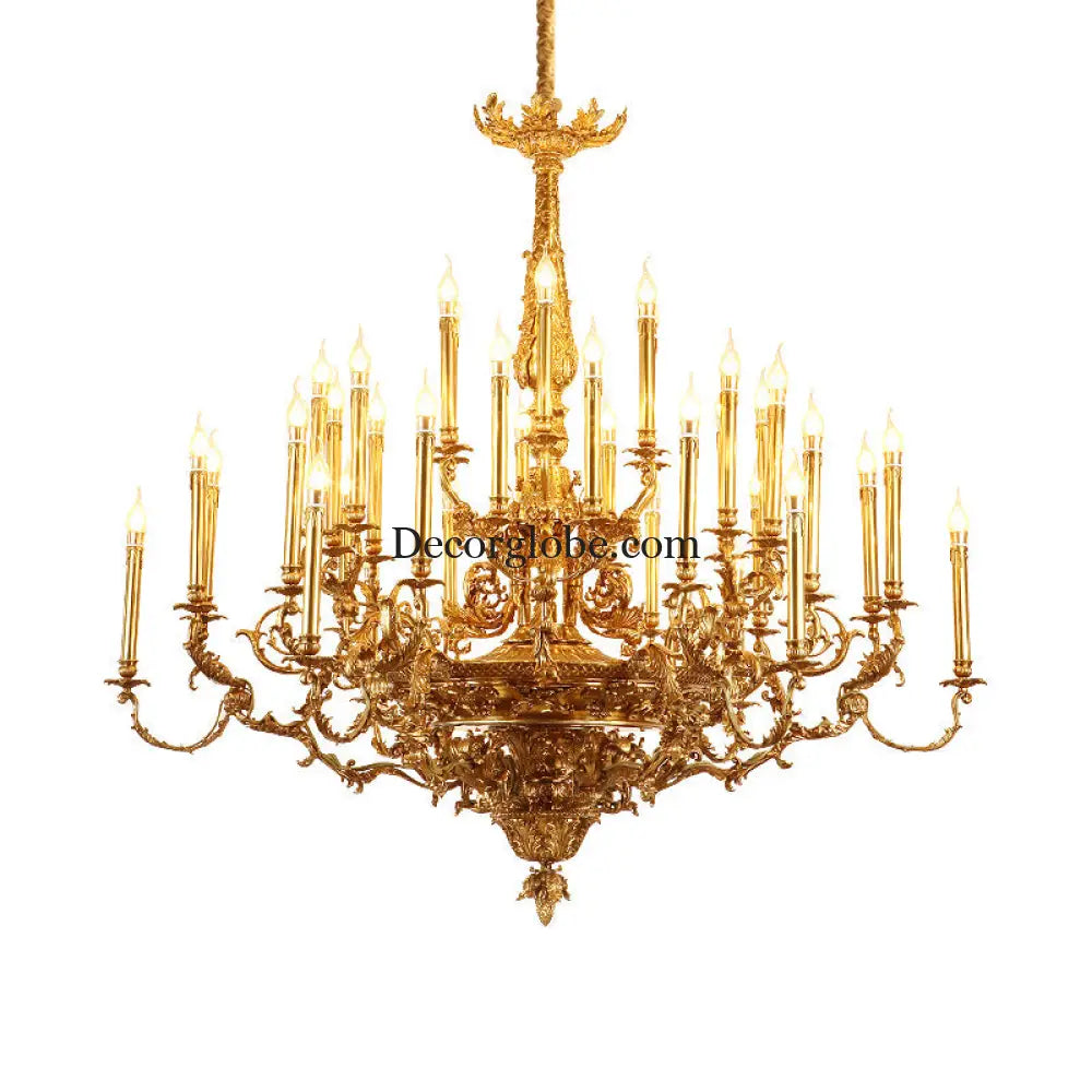 Villa living room chandelier European hotel restaurant copper candle lamp creative personality French duplex building