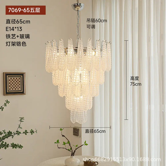 Villa duplex building light luxury crystal glass chandelier empty staircase lamp American retro living room dining room