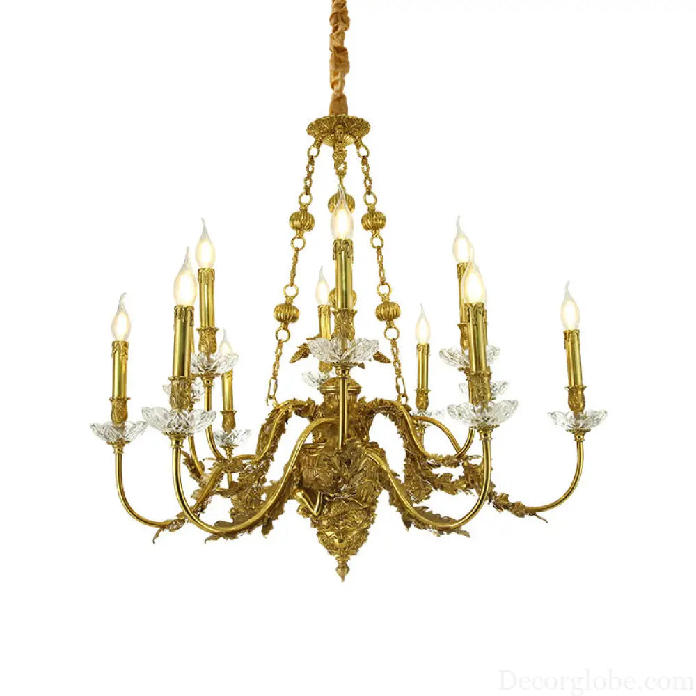 French Light Luxury Crystal Copper Chandelier for Villa Living 8 + 4 heads (diameter 92cm, height 83cm)