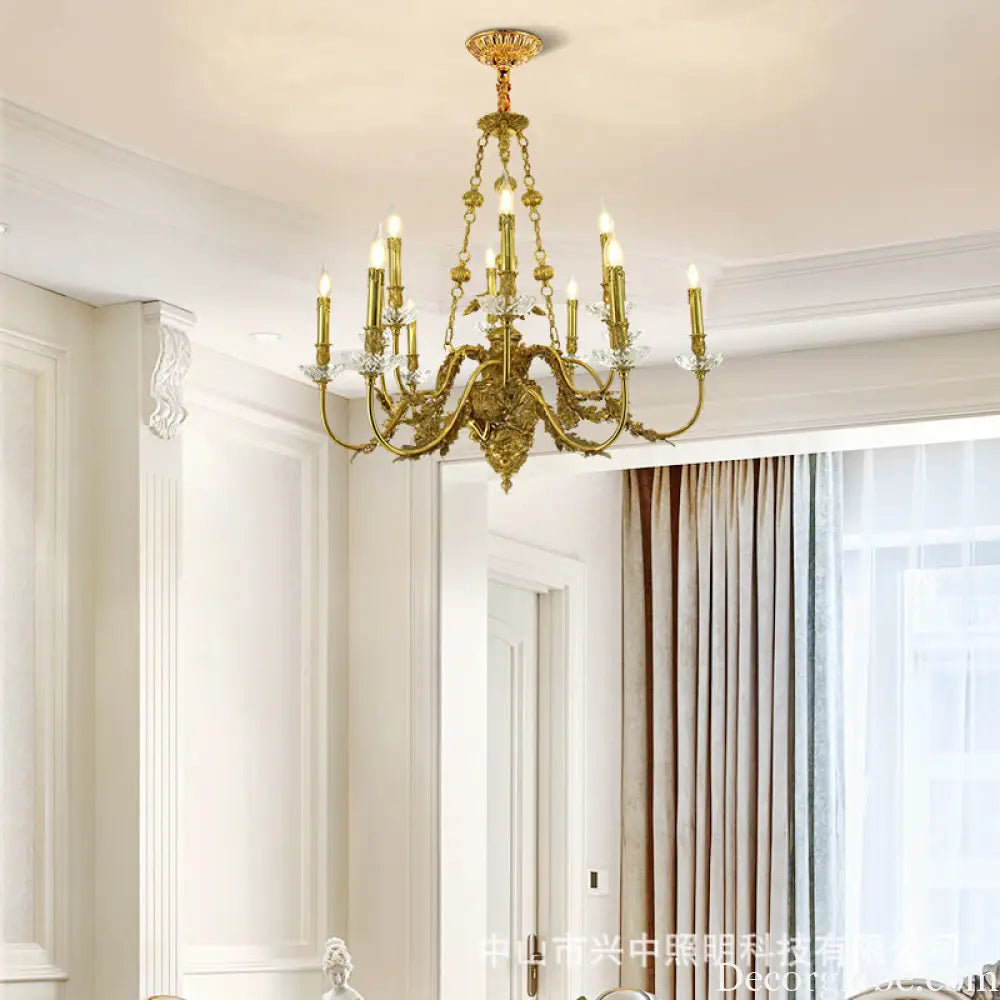 French Light Luxury Crystal Copper Chandelier for Villa Living 8 + 4 heads (diameter 92cm, height 83cm)