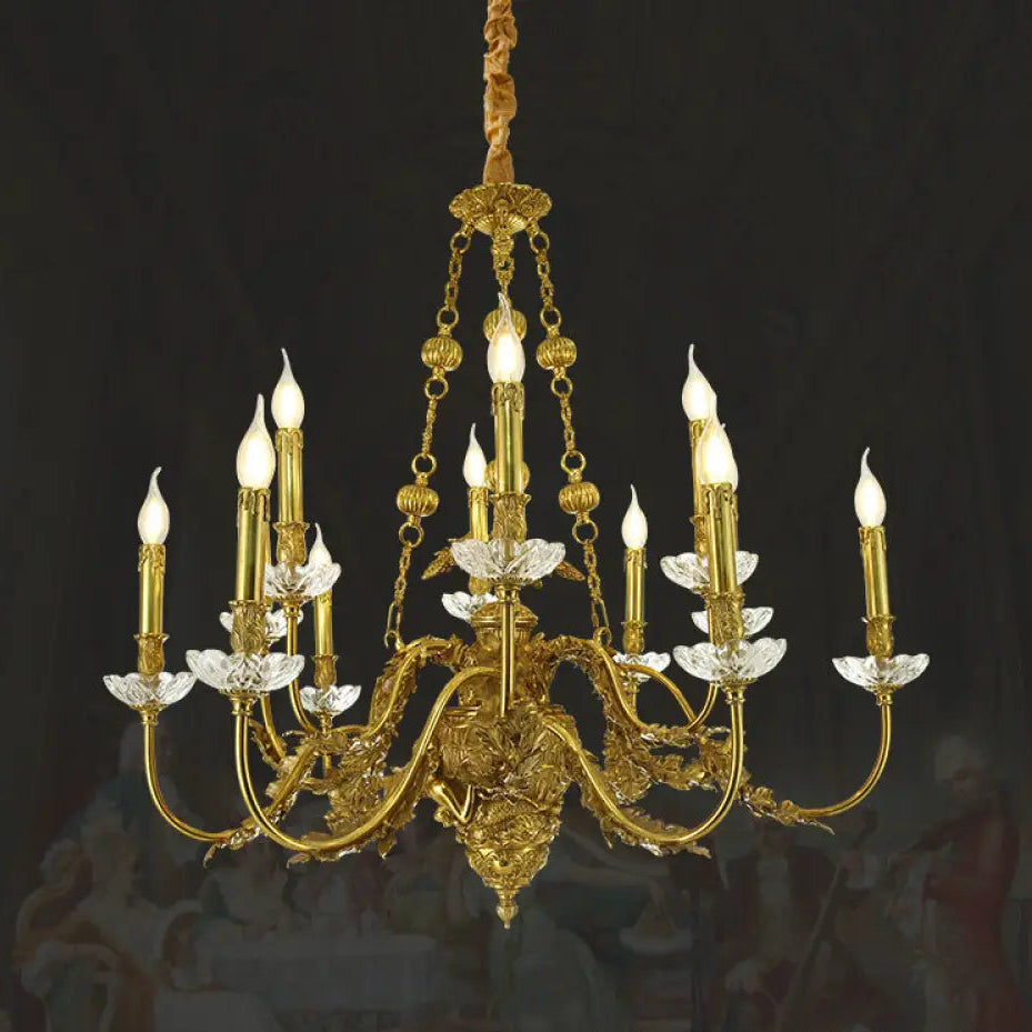 French Light Luxury Crystal Copper Chandelier for Villa Living 8 + 4 heads (diameter 92cm, height 83cm)