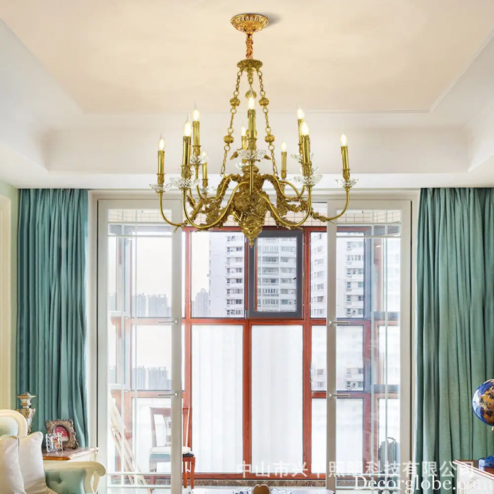 French Light Luxury Crystal Copper Chandelier for Villa Living 8 + 4 heads (diameter 92cm, height 83cm)
