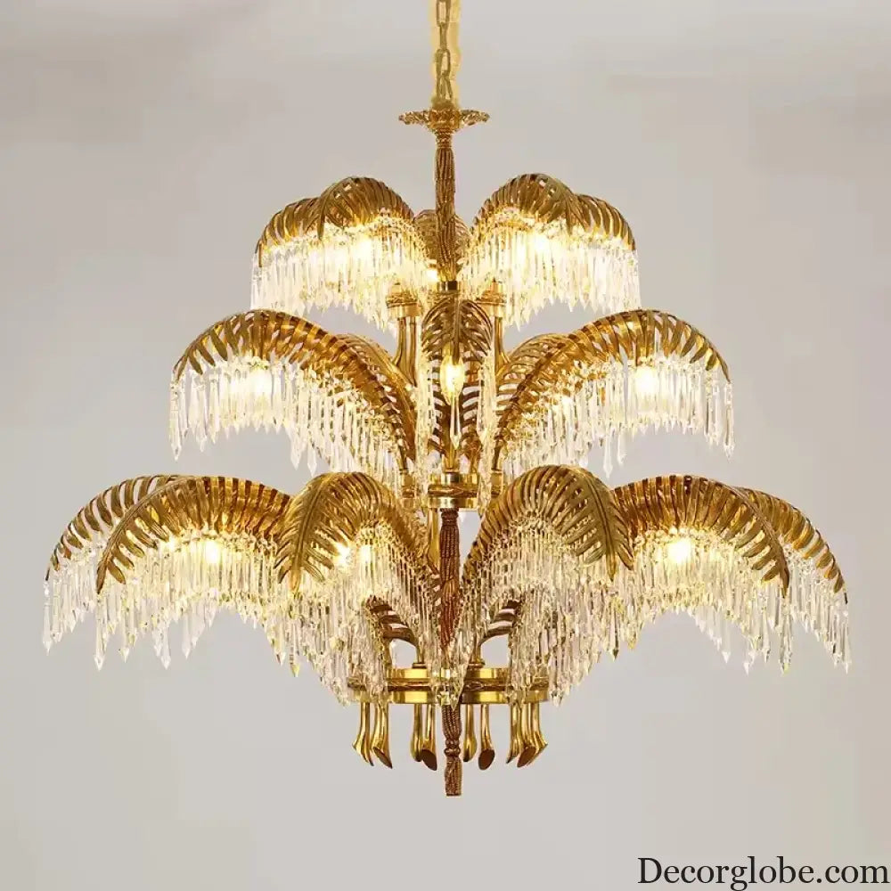 French Palm Leaf Copper Crystal Chandelier – Luxury Pendant Light Chandelier