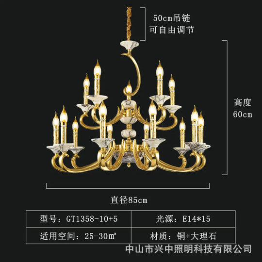 French Retro All-Copper Crystal Branch Chandelier 10 + 5 head chandelier (diameter 85cm, height 60cm) Chandelier