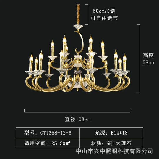 French Retro All-Copper Crystal Branch Chandelier 12 + 6 head chandelier (diameter 103cm, height 58cm) Chandelier