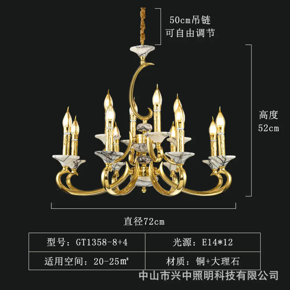 French Retro All-Copper Crystal Branch Chandelier 8 + 4 head chandelier (diameter 72cm, height 52cm) Chandelier