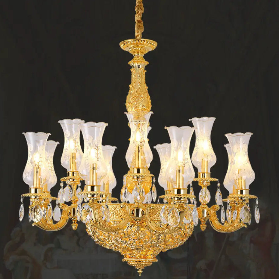 French Retro Crystal Copper Chandelier for Luxury Villas