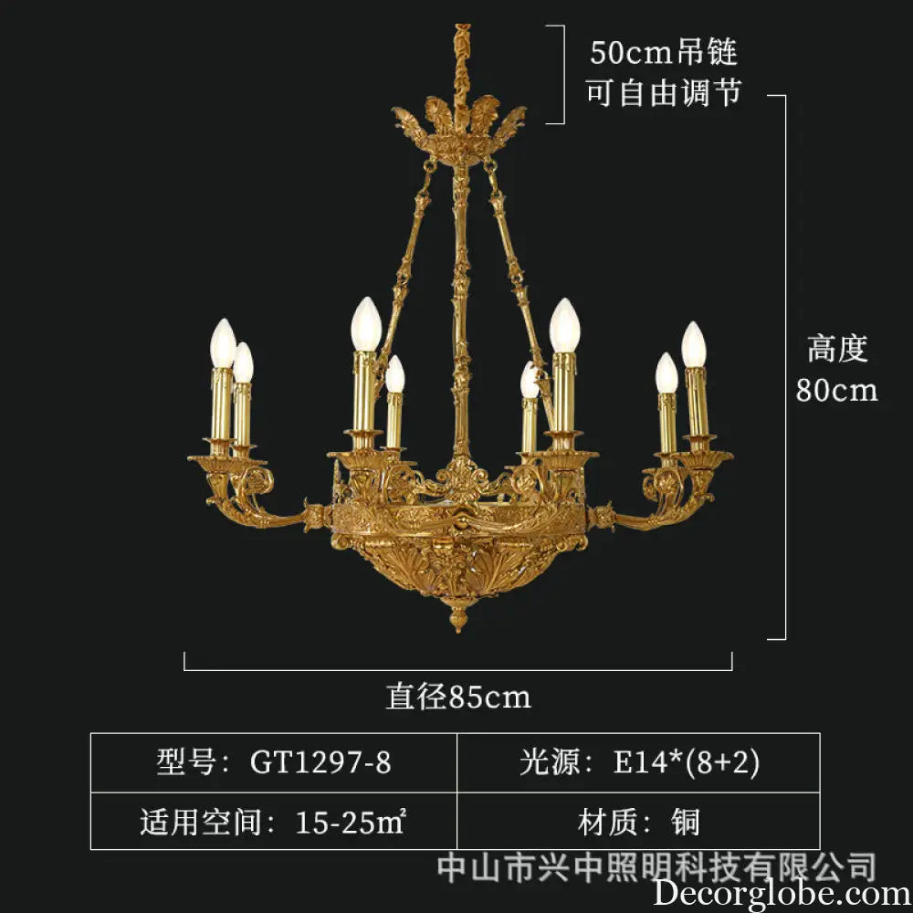 French Retro Crystal Copper Chandelier for Luxury Villas 8 heads (diameter 85cm, height 80cm)