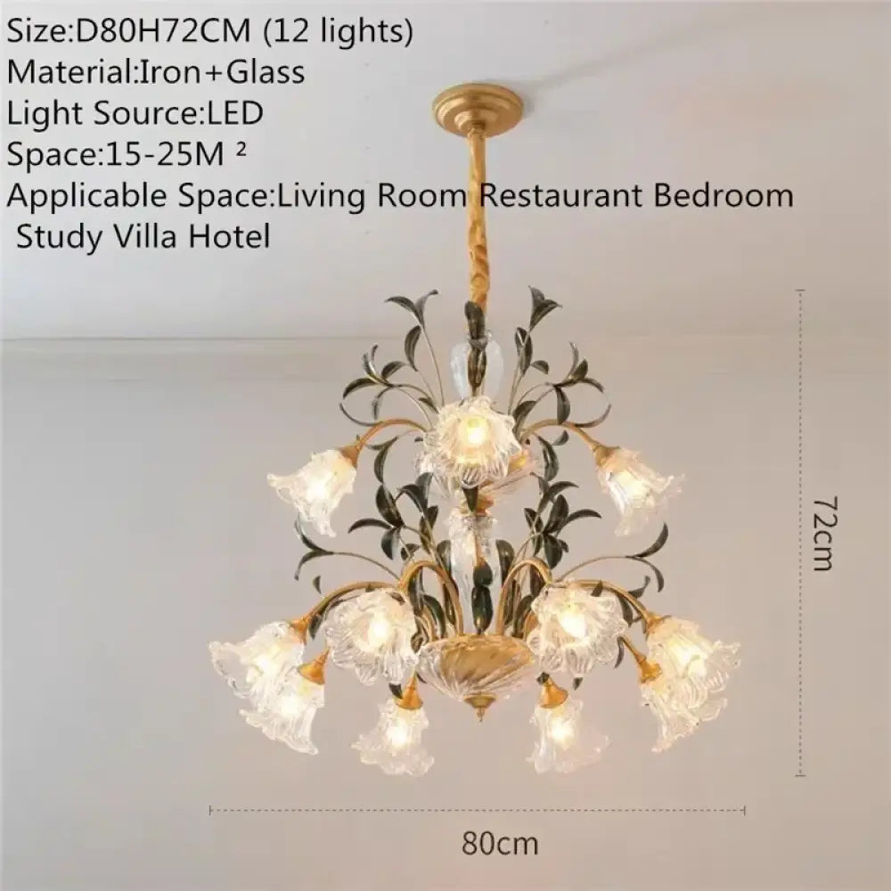 French Retro Crystal Pendant Light for Living Room and Restaurant B 12 Lights / Cool white Chandelier