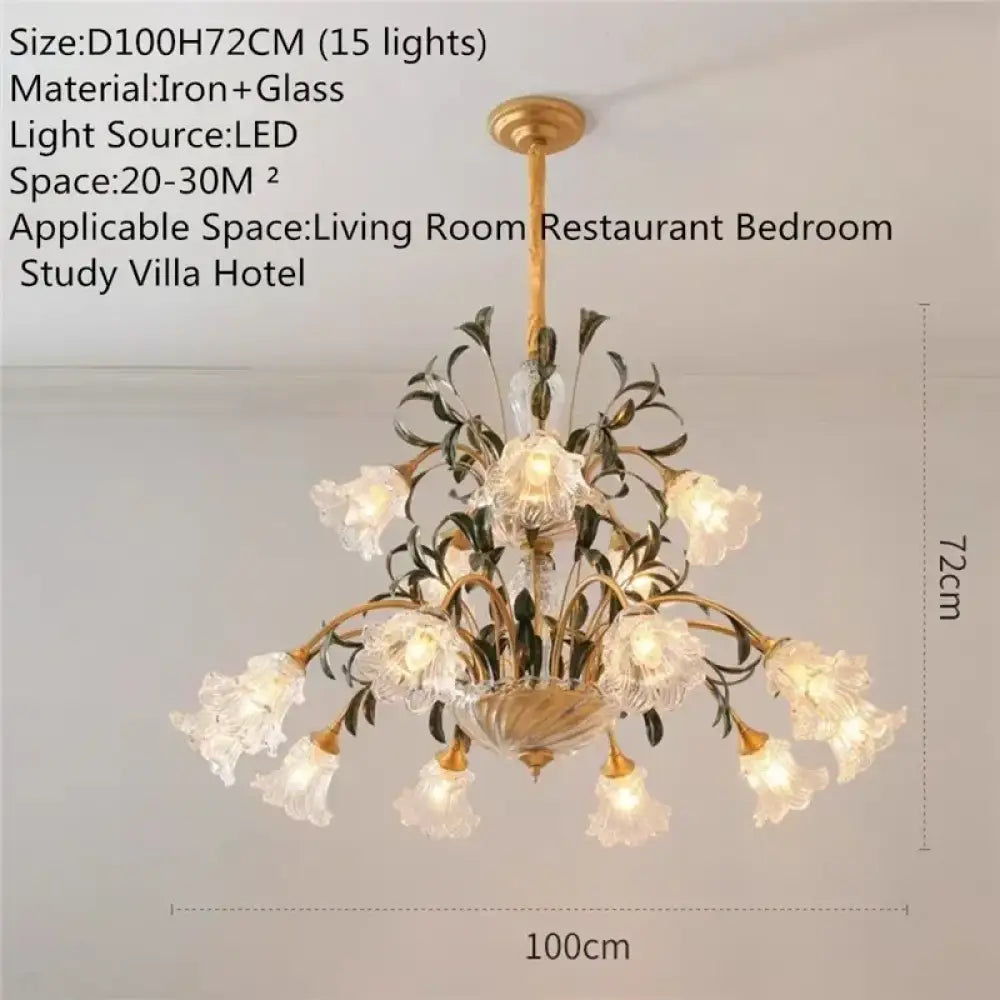 French Retro Crystal Pendant Light for Living Room and Restaurant B 15 Lights / Cool white Chandelier