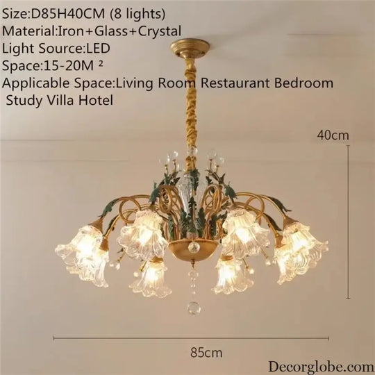 French Retro Crystal Pendant Light for Living Room and Restaurant Chandelier