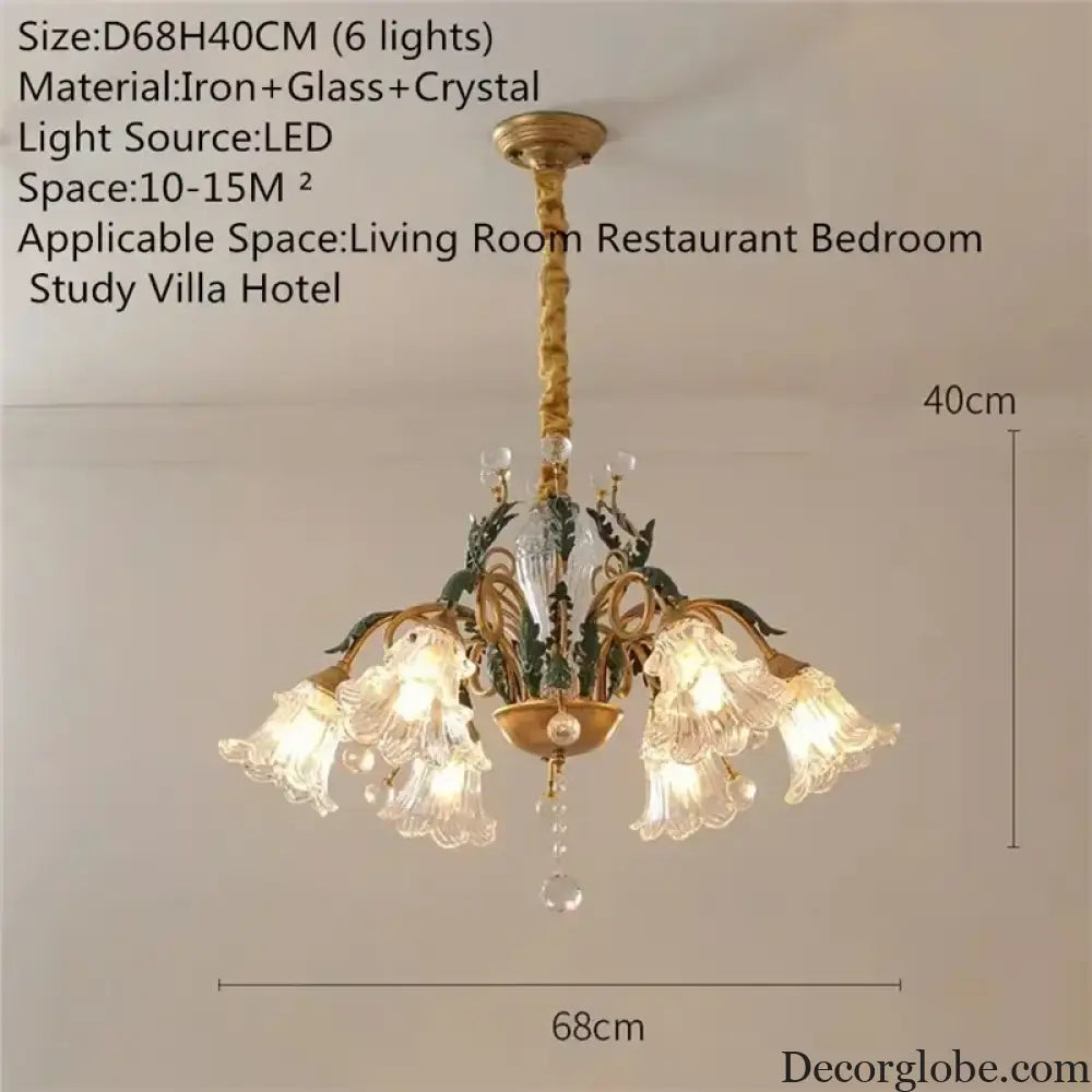 French Retro Crystal Pendant Light for Living Room and Restaurant Chandelier