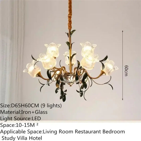 French Retro Crystal Pendant Light for Living Room and Restaurant E 9 Lights / Neutral light Chandelier