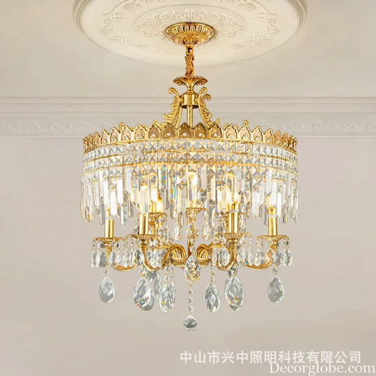 French Vintage All-Copper Crown Crystal Chandelier Chandelier