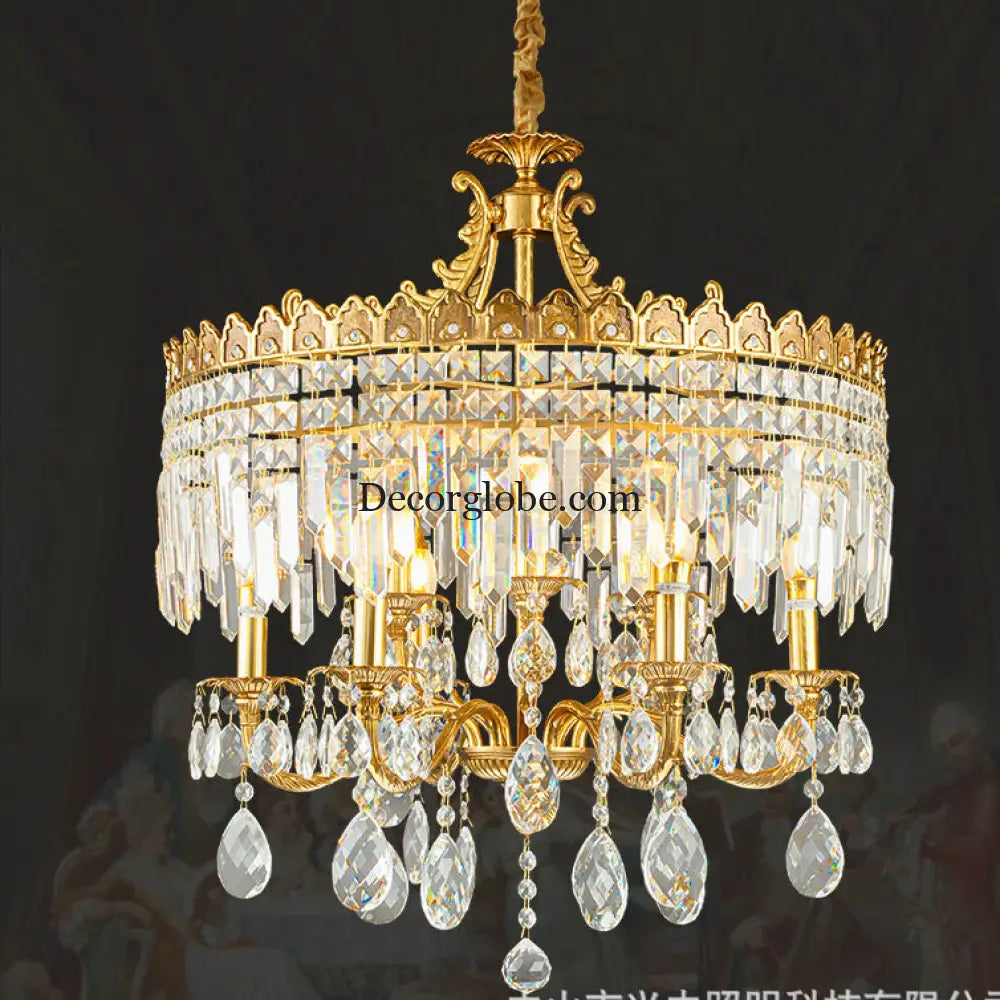French Vintage All-Copper Crown Crystal Chandelier Chandelier