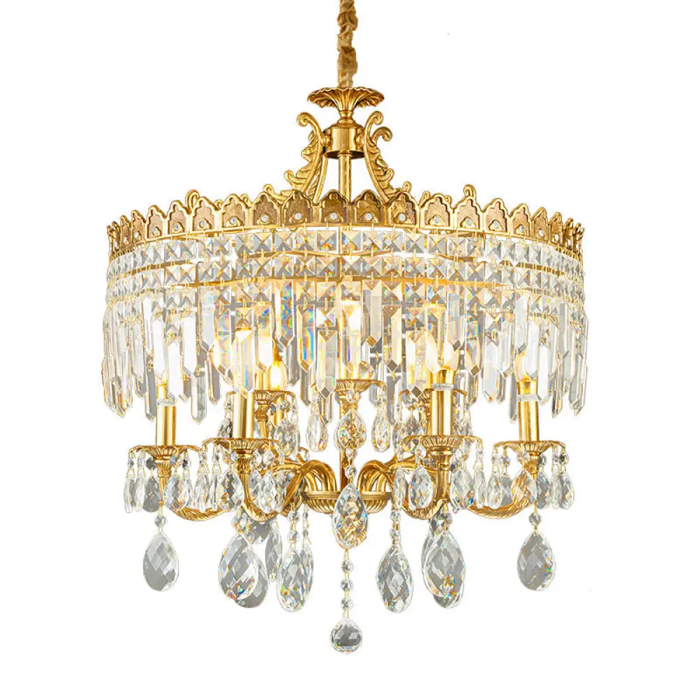 French Vintage All-Copper Crown Crystal Chandelier Chandelier