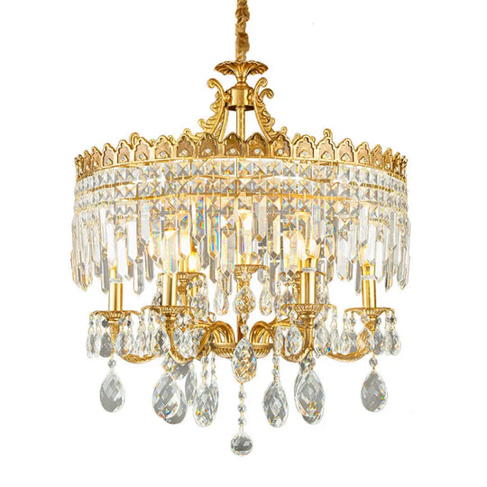 French Vintage All-Copper Crown Crystal Chandelier Chandelier