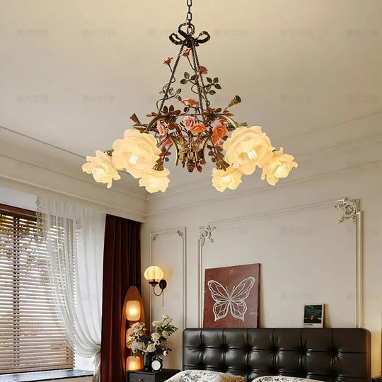 French-Style All-Copper Chandelier with Vintage Design for Living Room Classical Bedroom Romantic Rose Flower Dining