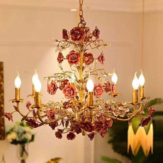ROSELYN French Vintage Rose Pendant Lamp Chandelier