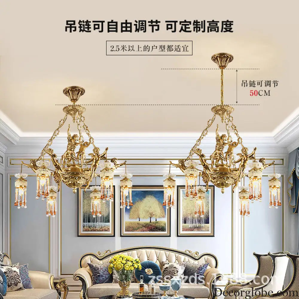 Living room chandelier all copper French restaurant bedroom lamp personalized creative European luxury villa study pure