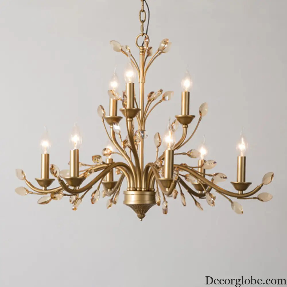 Gold Amber Crystal Branch Pendant Chandelier - Rustic Bedroom Suspension Lighting - DecorGlobe