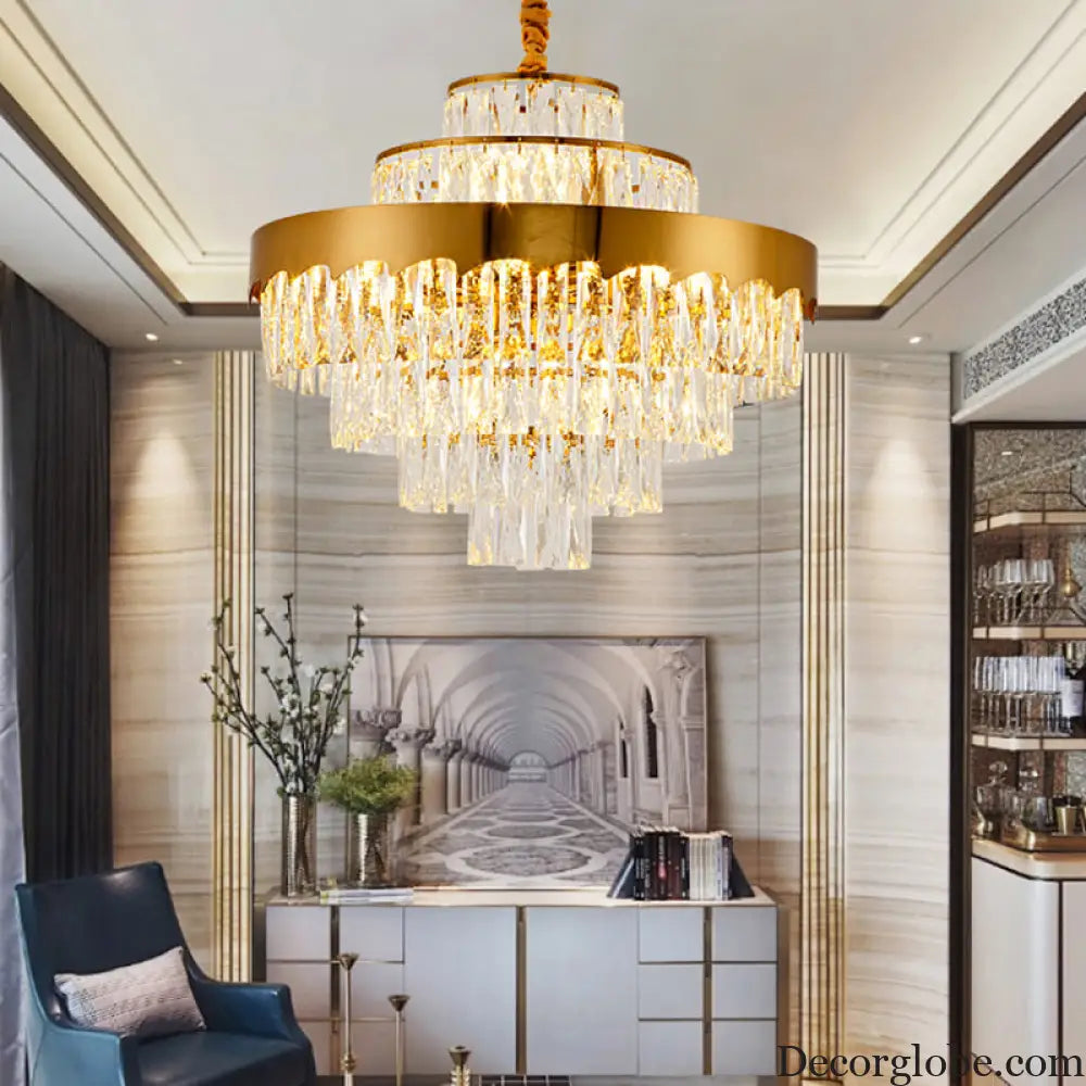 Alessandra Gold Cascade: Crystal Elegance for Your Dining Room - DecorGlobe