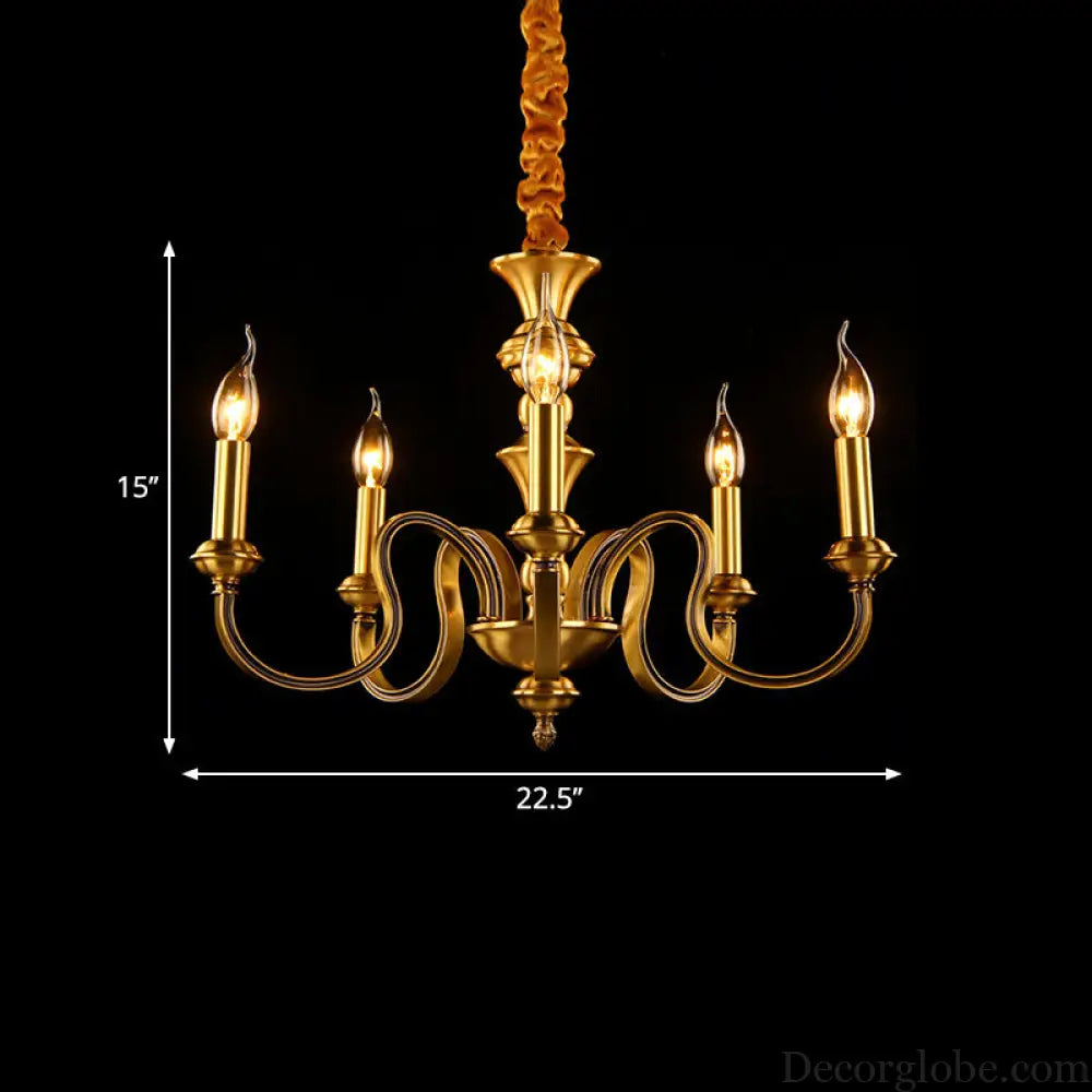Gold Colonial Candle Ceiling Pendant Light with 3/5/6 Metal Heads - Elegant Living Room Chandelier Lamp