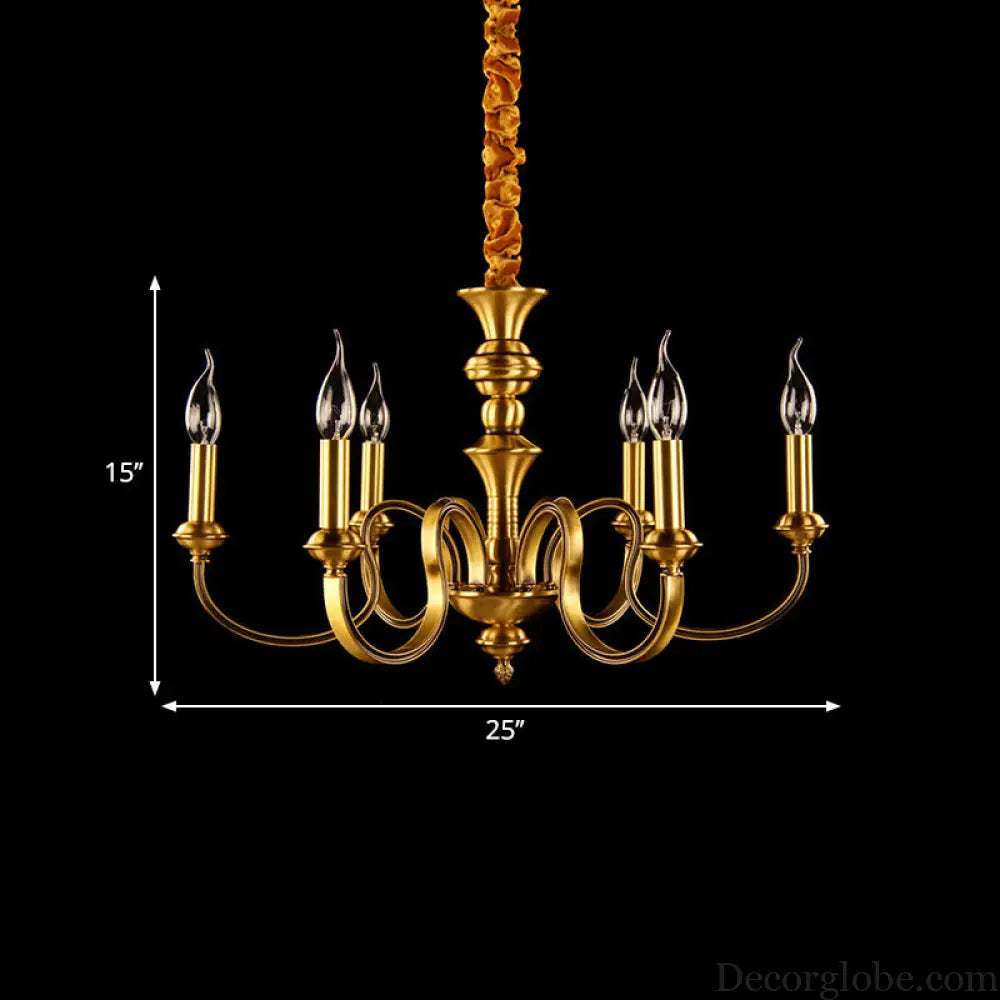 Gold Colonial Candle Ceiling Pendant Light with 3/5/6 Metal Heads - Elegant Living Room Chandelier Lamp