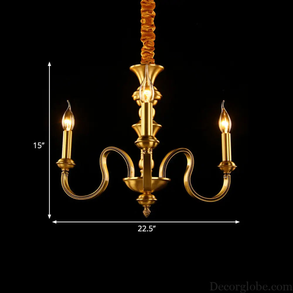 Gold Colonial Candle Ceiling Pendant Light with 3/5/6 Metal Heads - Elegant Living Room Chandelier Lamp