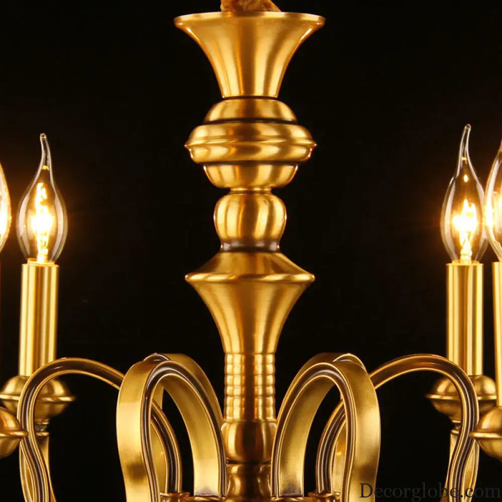 Gold Colonial Candle Ceiling Pendant Light with 3/5/6 Metal Heads - Elegant Living Room Chandelier Lamp