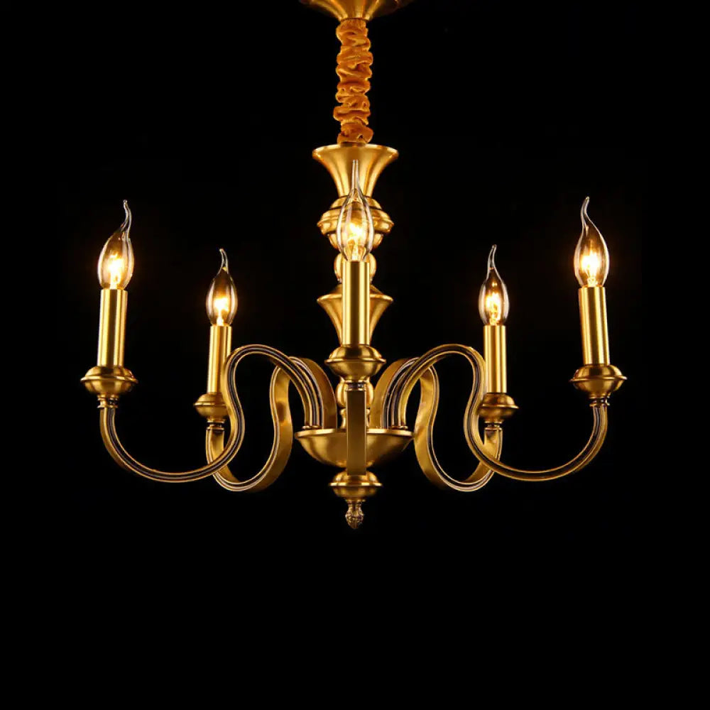 Gold Colonial Candle Ceiling Pendant Light with 3/5/6 Metal Heads - Elegant Living Room Chandelier Lamp 5 / Gold