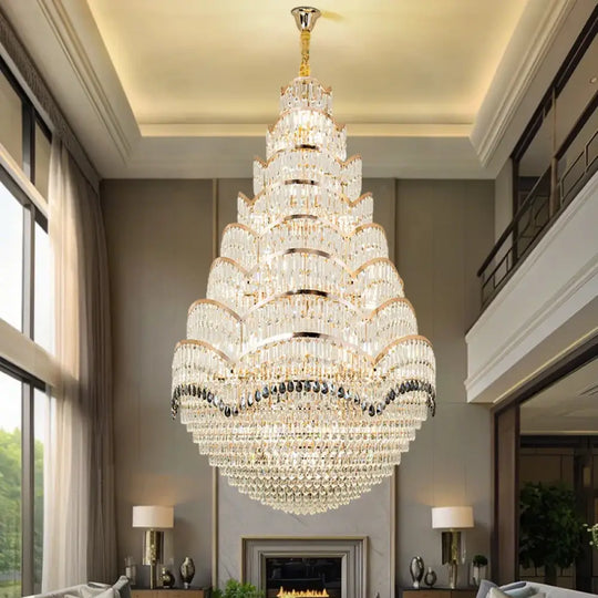 Grand Crystal Mezzanine Pendant Chandelier for High Ceiling Spaces Chandelier