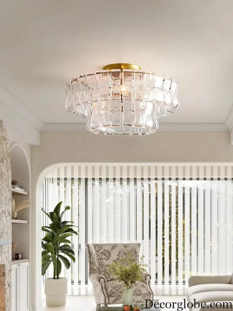Gray Glass Round Ceiling Chandelier Chandelier