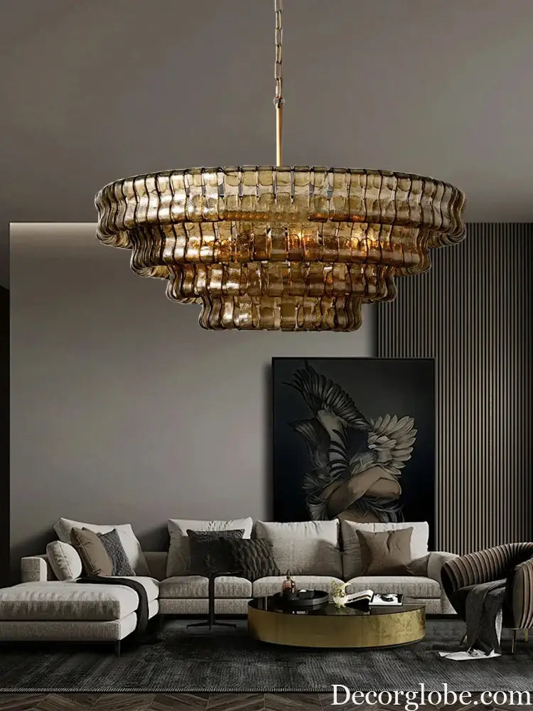 Gray Glass Round Ceiling Chandelier Chandelier