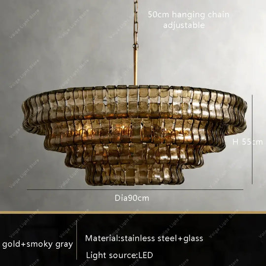 Gray Glass Round Ceiling Chandelier gold gray 90cm / Warm light Chandelier