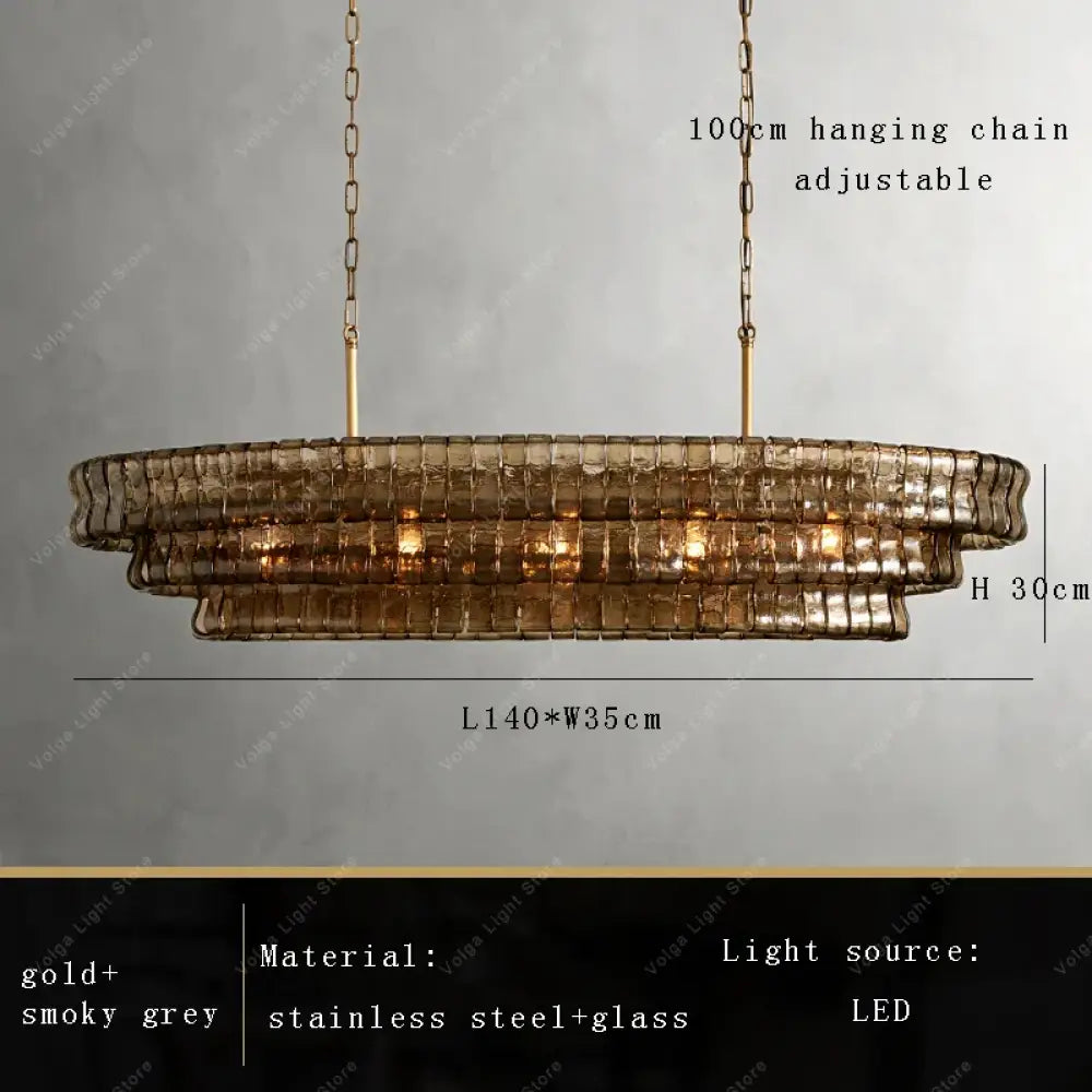 Gray Glass Round Ceiling Chandelier L140cm / Natural light Chandelier