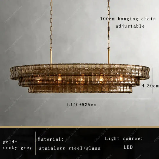 Gray Glass Round Ceiling Chandelier L140cm / Natural light Chandelier