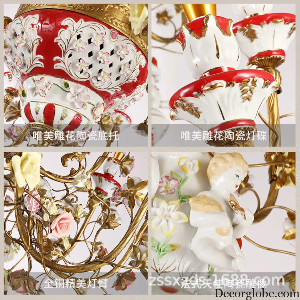 French duplex building copper chandelier European living room lamp luxury atmosphere ceramic villa empty large