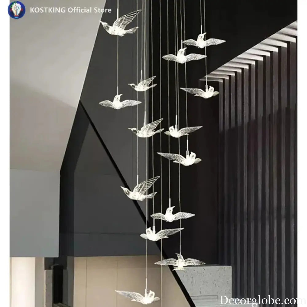 Acrylic Bird LED Pendant Lamp Pigeon Staircase Chandelier Hall Ceiling Hanging Lights Indoor Stair Artistic Decoration