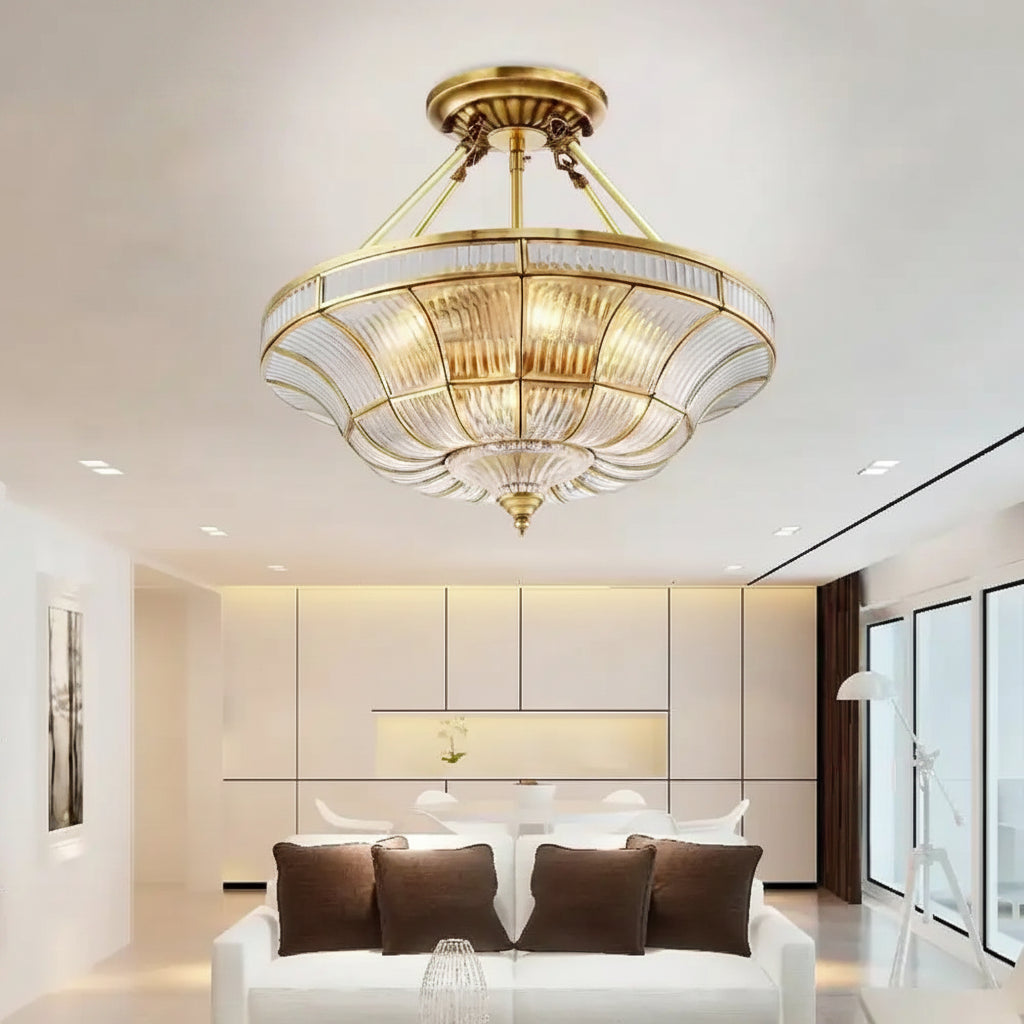 Nordic Copper Glass Circular Ceiling Light For Aisle Restaurant Bar Living Room Bedroom Household LED Lighting Fixtures