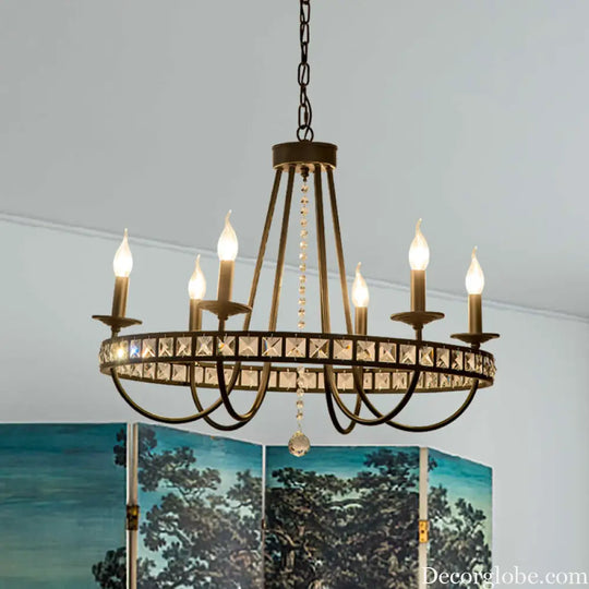 Modern Black Metal Chandelier with Crystal Deco - 6/8 Light Pendant Lamp for Industrial Lighting