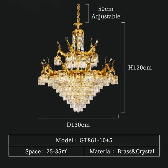 Isabelle French Deer Vintage Brass Crystal Chandelier E14 Ceiling Light 15lights D130 H120cm Chandelier