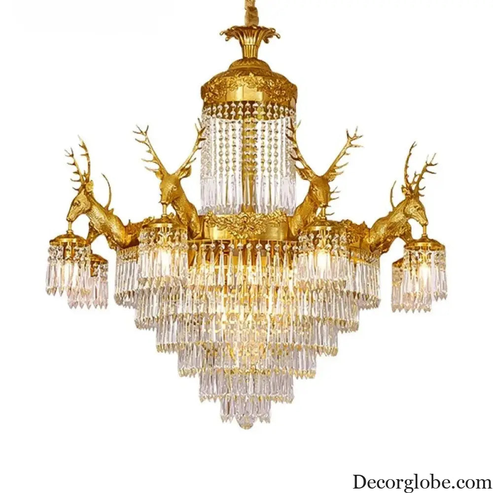 Isabelle French Deer Vintage Brass Crystal Chandelier E14 Ceiling Light Chandelier