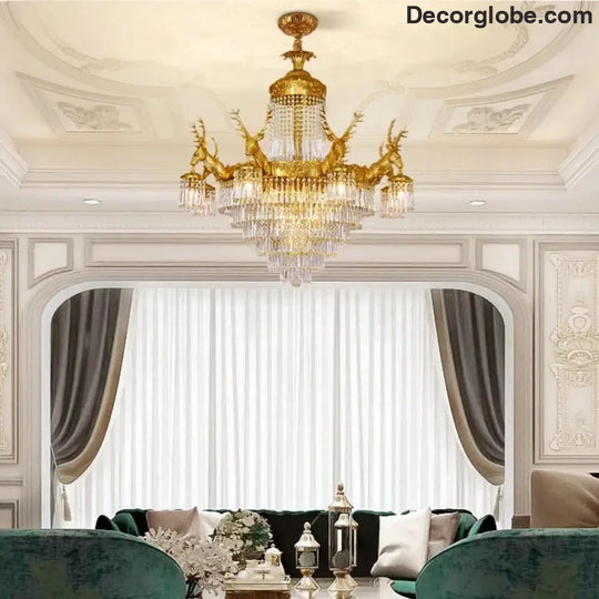 Isabelle French Deer Vintage Brass Crystal Chandelier E14 Ceiling Light Chandelier