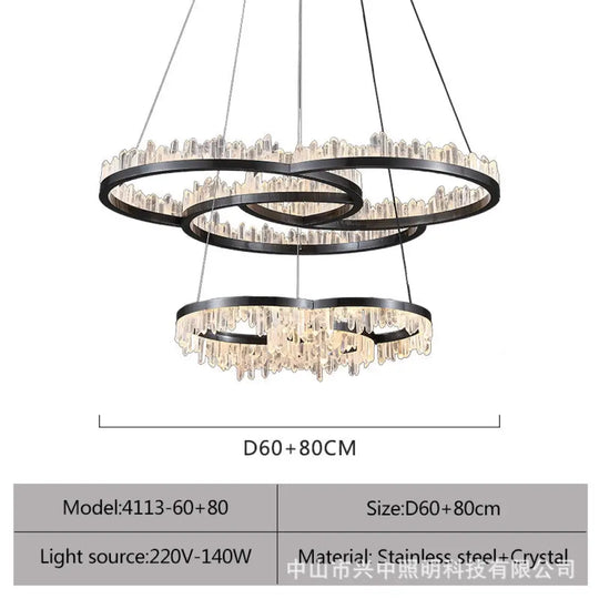 Isla Nordic Double Layer Crystal Circle Chandelier D60 + D80 Double Layer Chandelier