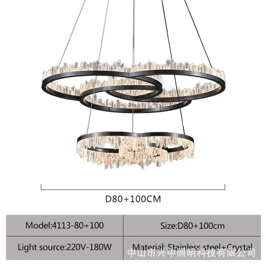 Isla Nordic Double Layer Crystal Circle Chandelier D80 + D100 Double Layer Chandelier