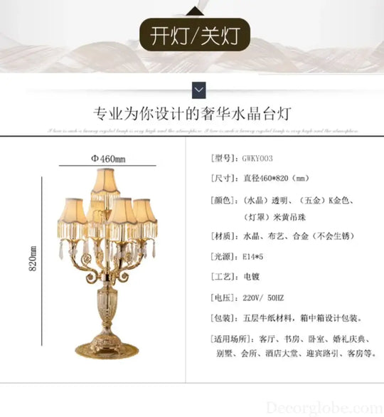 Luxurious Golden European Crystal Table Lamps LED Decorative Desk Lights Bedroom Living Room Personality Creative