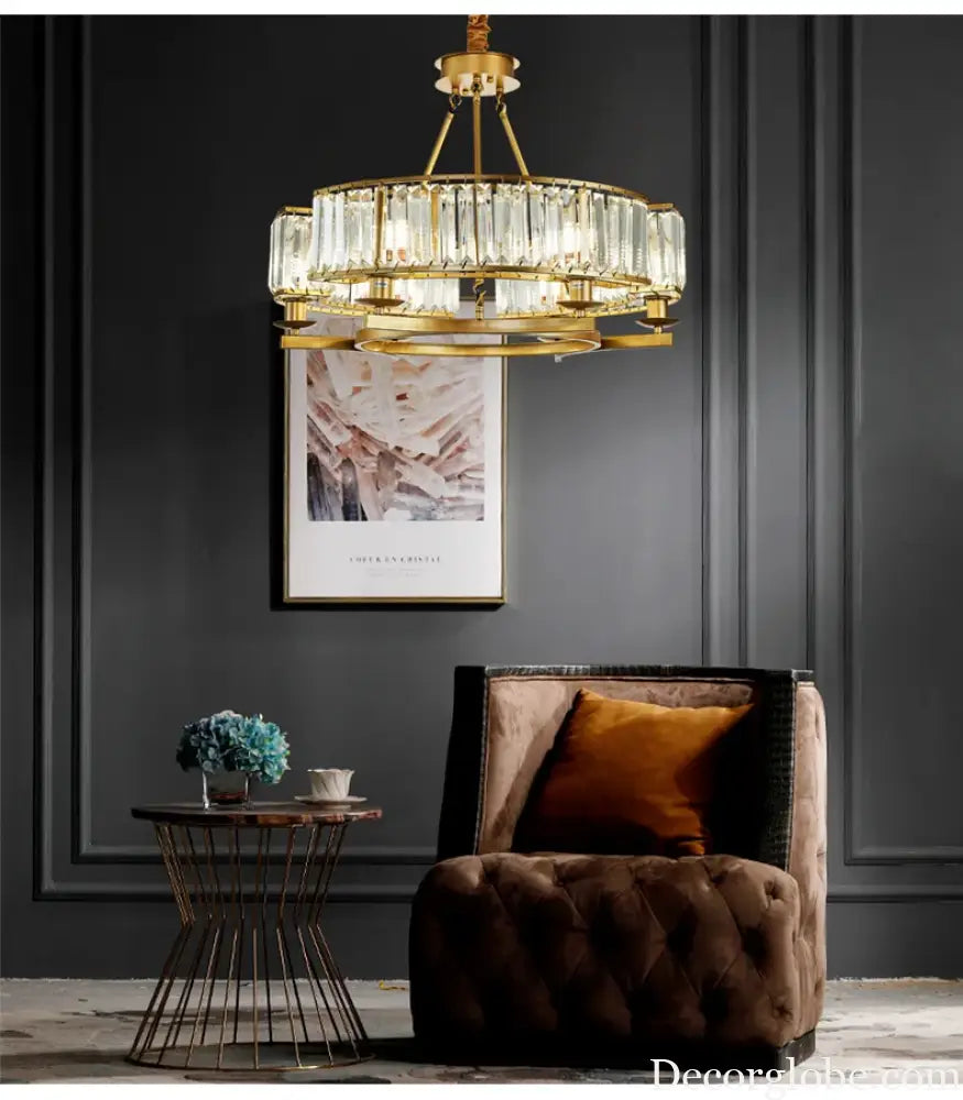 Zoe's K9 Crystal Modern Glass Chandelier - Copper Luxury Hanging Lamp - DecorGlobe