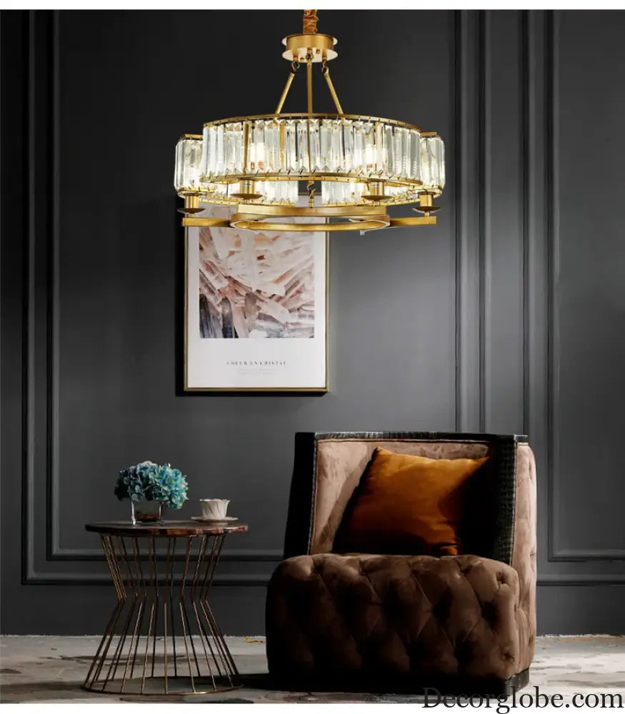 Zoe's K9 Crystal Modern Glass Chandelier - Copper Luxury Hanging Lamp - DecorGlobe
