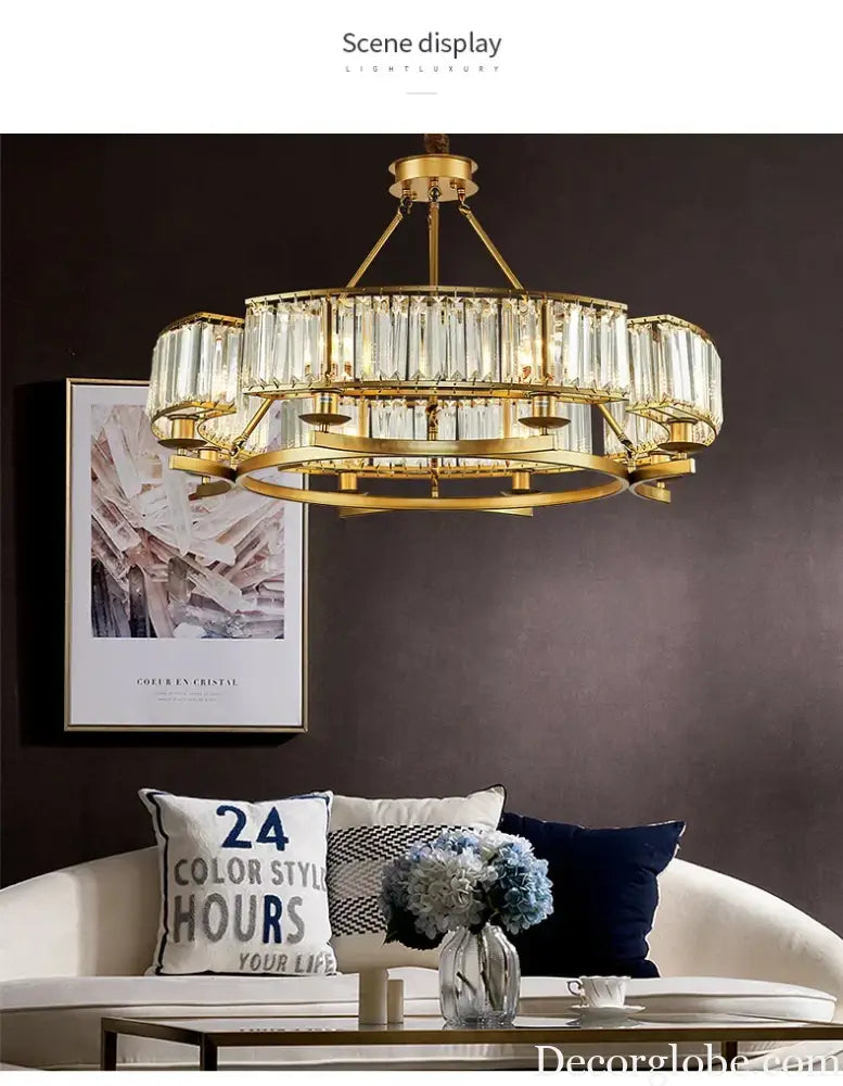 Zoe's K9 Crystal Modern Glass Chandelier - Copper Luxury Hanging Lamp - DecorGlobe